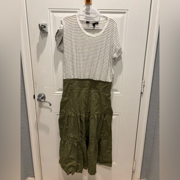 Veronica Beard|  Trail Mixed Media Dress - White/Fern|Sz L - Picture 1 of 4